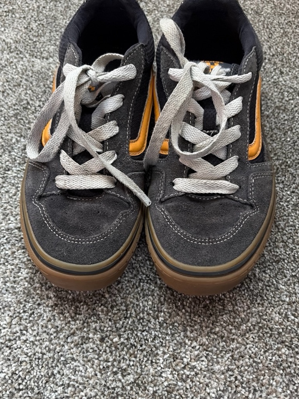 Kids Gray Suede Athletic Shoes with Orange Accent